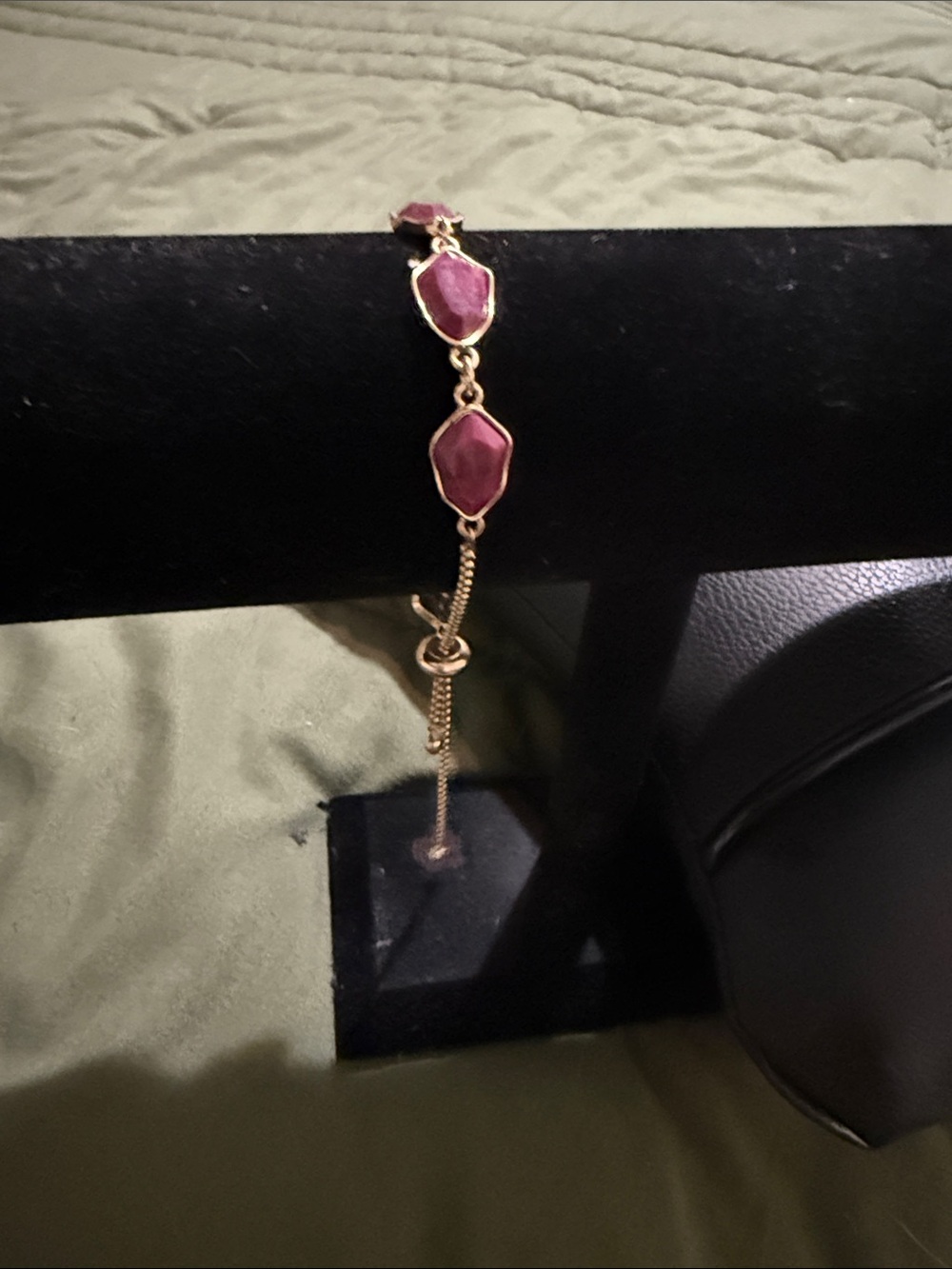 Gold-Tone Bracelet with Pink Stone Accents